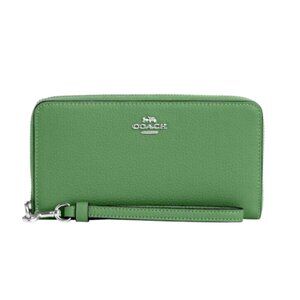 New Coach C4451 Long Zip Around Pebble Leather Wallet Soft Green